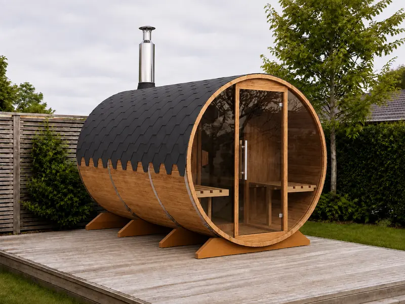 Cube sauna, glass front detail